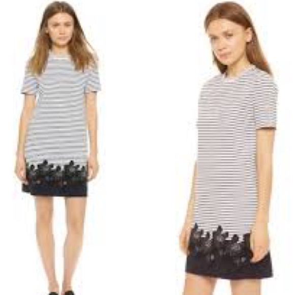 A.L.C.,Classic Striped w/Cabernet Floral Motif, Stretch, Dress, EUC,Size Medium - Picture 1 of 9